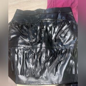 Black Fringe Leather Skirt
